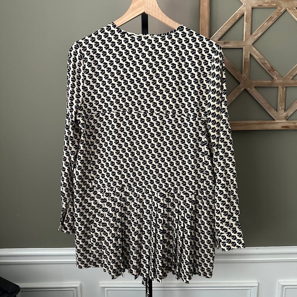 Anthropologie Maeve Selva Bird Print Pleated Tie Waist Tunic Medium - Picture 7 of 7